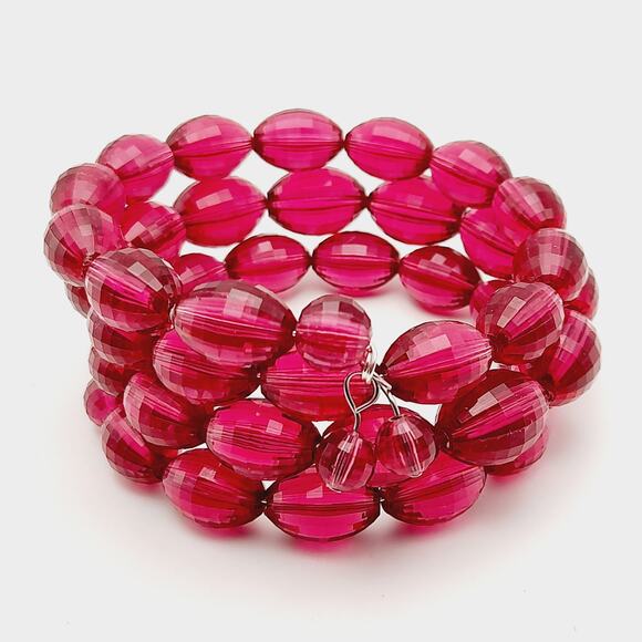 Vintage 1950s Purple Faceted Lucite Oval Beads Memory Wire Bracelet - Picture 7 of 10
